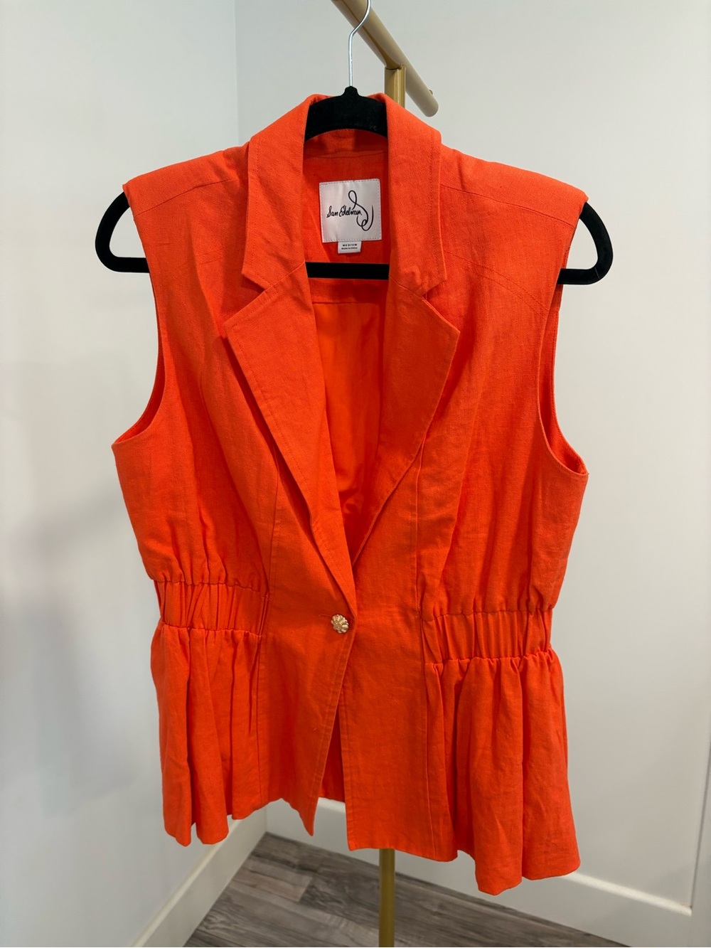 Sam Edelman Vibrant Orange Sleeveless Peplum Blazer Vest
